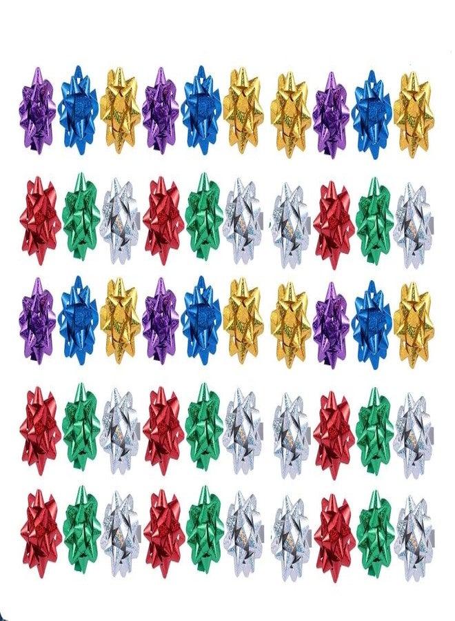 BWESOO 50 Pcs Colorful 1 Inch Gift Bows Mini Christmas Bows Metallic Star Bows Party Gifts Wrapping Bows Adhesive Holiday Presents Bows for Valentine's Day，Gift Wrapping Supplies，Gift Wrap Bows - Image 1